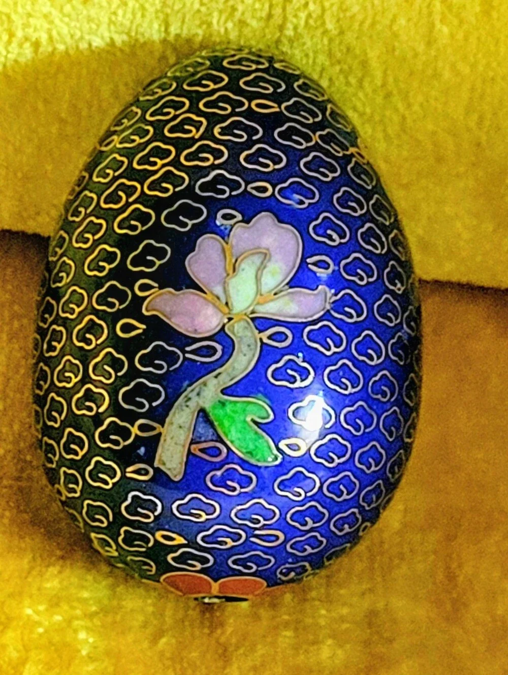 Vintage Chinese Cobalt Blue Cloisonné Floral Egg Decorative Accent - Picture 6 of 7